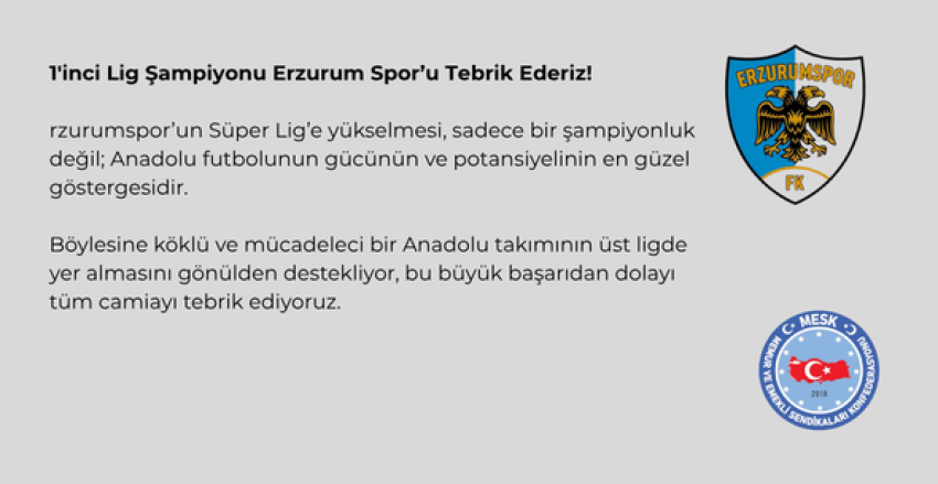 TEBRİKLER ERZURUM SPOR!