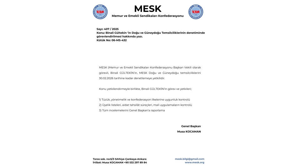 BİNALİ GÜLTEKİN'E GÖREVLENDİRME