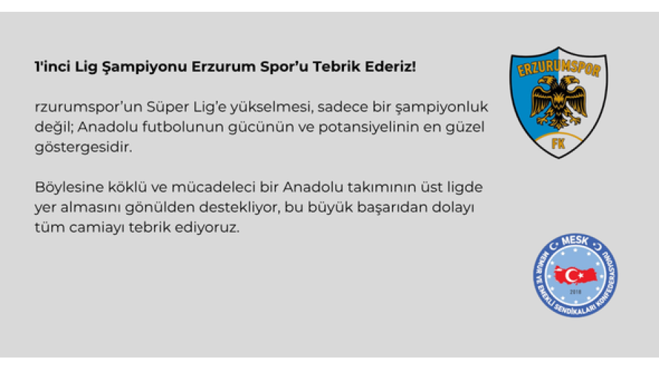 TEBRİKLER ERZURUM SPOR!